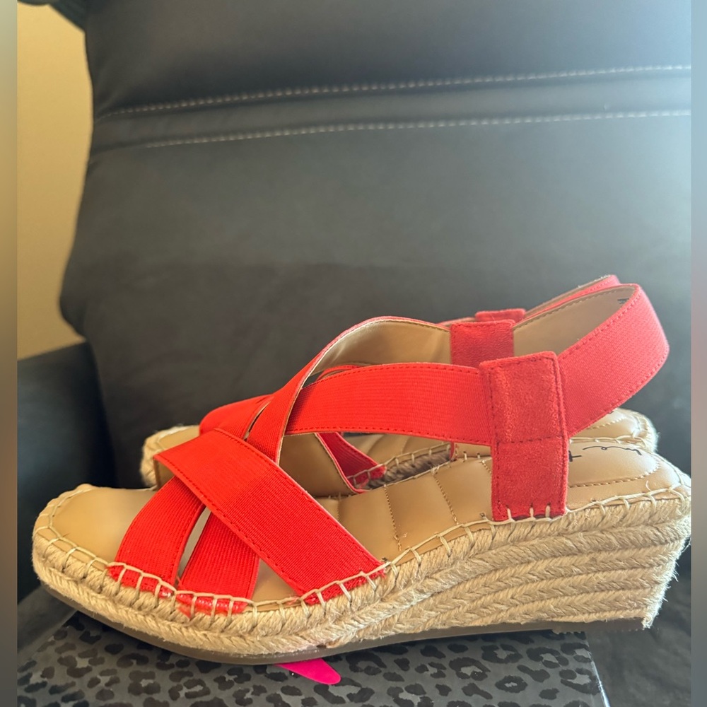 Me Too Vibrant Red Espadrille Wedges